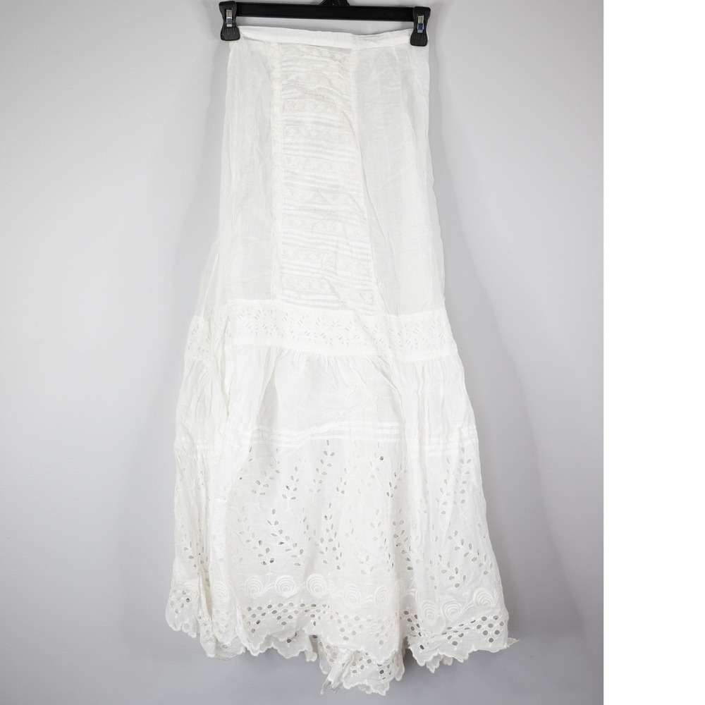 Vintage Eyelet Maxi Skirt slip Women XS White Petti Lace Tiered cottagecore